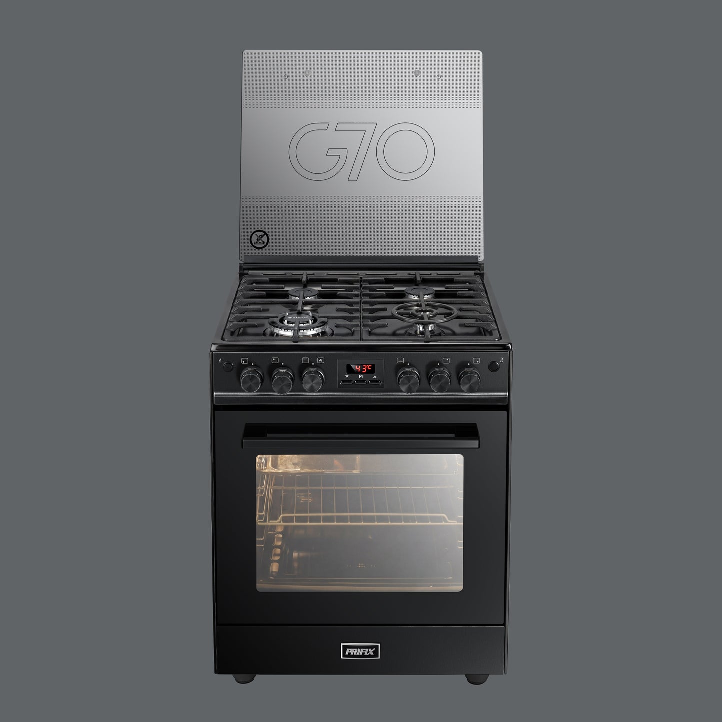 G70 Gas Cooker Black with Italian SABAF Burners & Full Safety